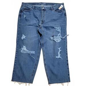 Old Navy NEW Medium Wash Distressed Slouchy Straight Jeans Plus Size 20